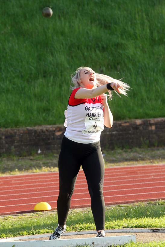 Shot putt, 2021 North East Grand Prix No. 2, Monkton, Wednesday, May 19th. Photo: David T. Hewitson/Sports for All Pics